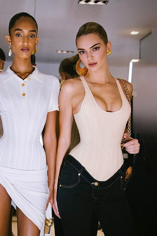 Zipper Tie-Up Corset Waist Tank Top