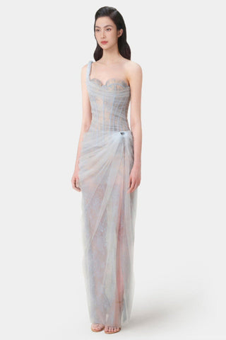 One Shoulder Lace Corset Maxi Dress