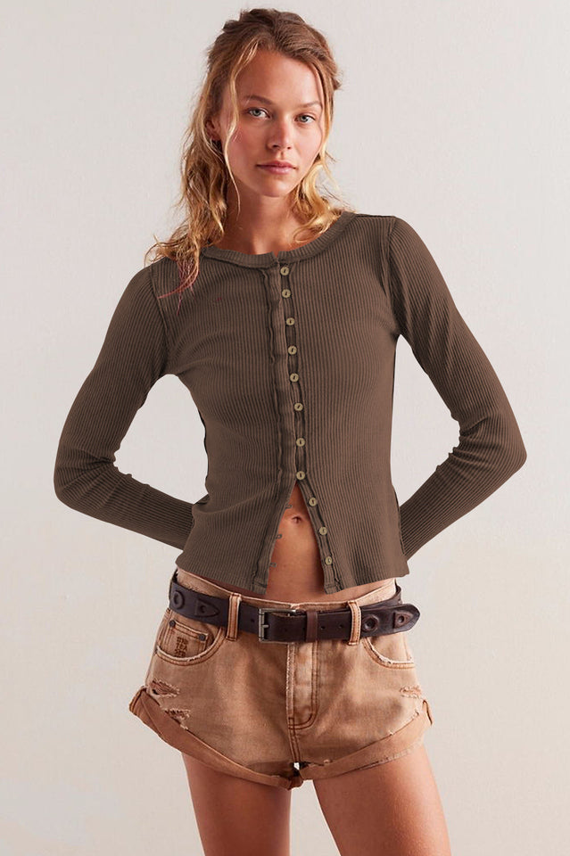 Crew Neck Long Sleeve Cardigan