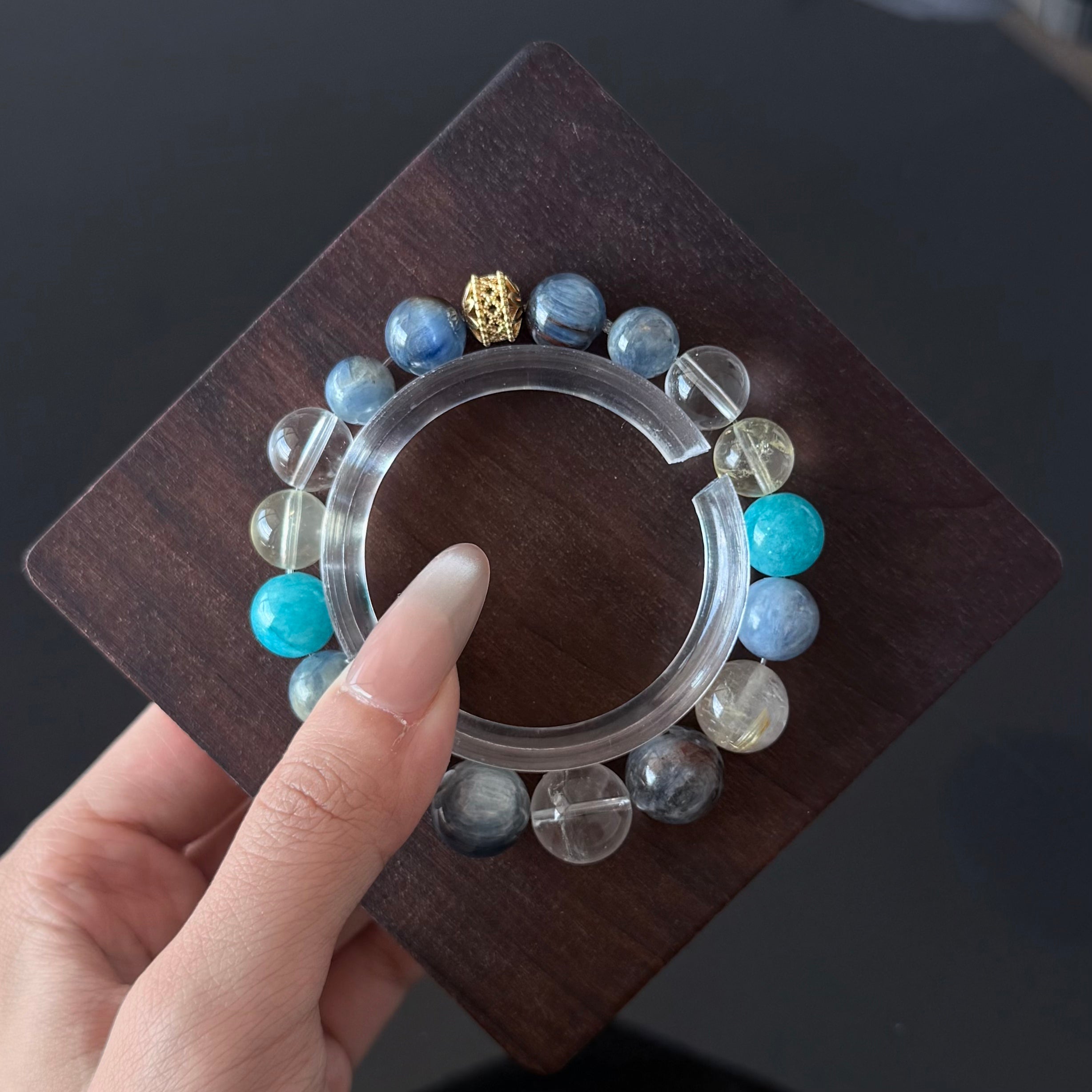 Blue Kyanite & Apatite Crystal Bracelet with Clear Quartz