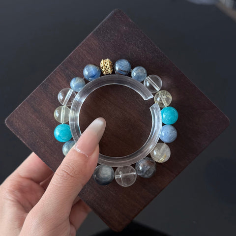 Blue Kyanite & Apatite Crystal Bracelet with Clear Quartz