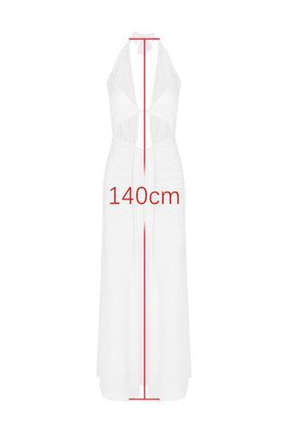 Halter Neck Pleated Hollow White Dress