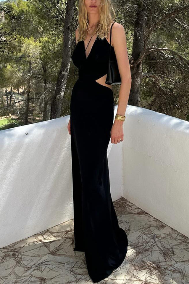 Deep V Neck Backless Long Dress