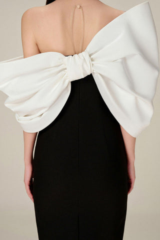 Delancy Bowknot Contrast Midi Dress