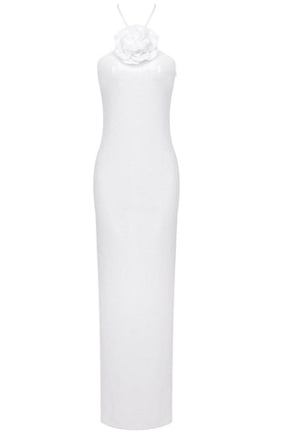 Glitter Rosette Halter Sequined Maxi Dress