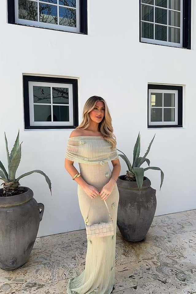 Brooke Off Shoulder Flower Knit Dress