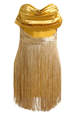 Yellow Ruffles Silk Tassel Trim Dress