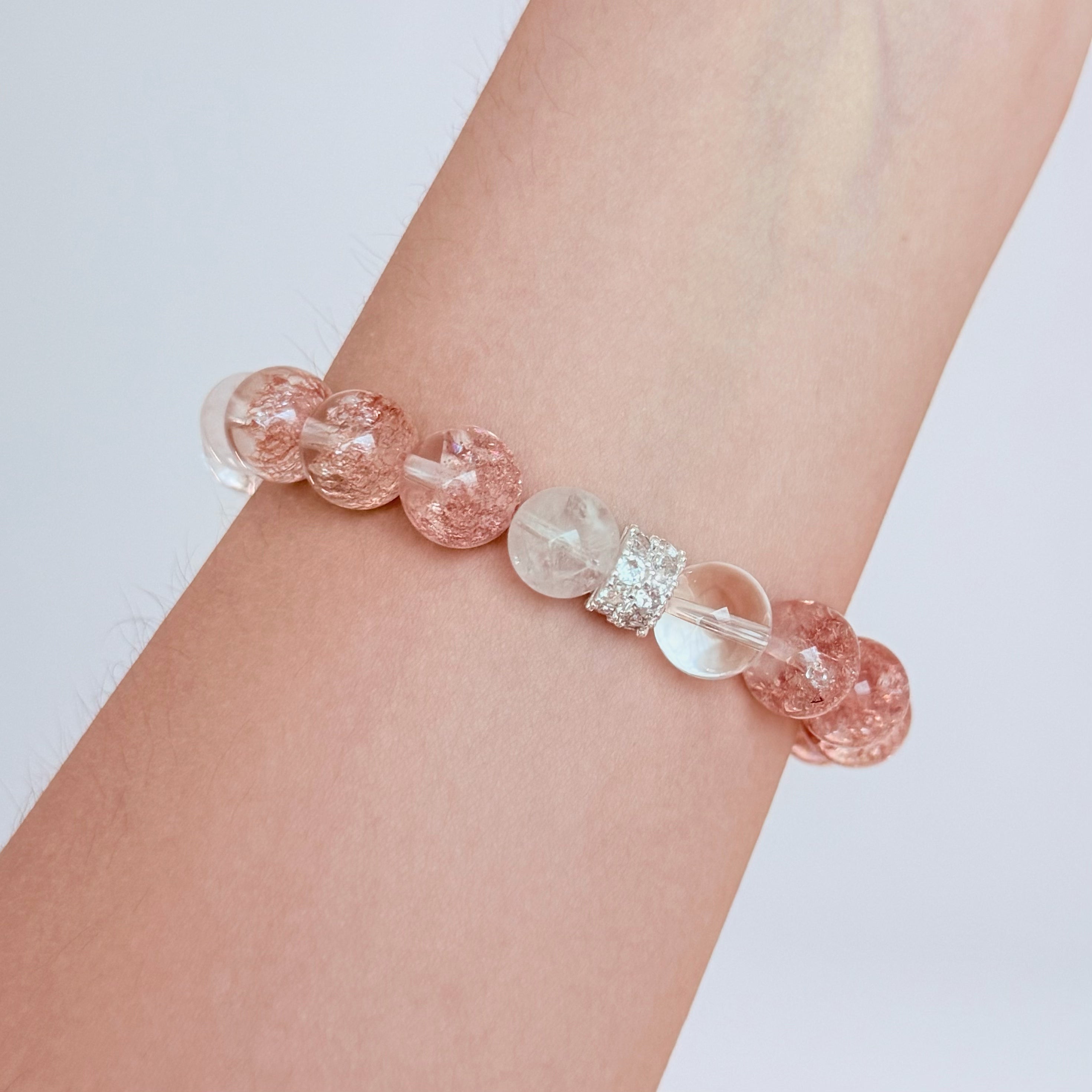 Strawberry Quartz & Clear Crystal Bracelet