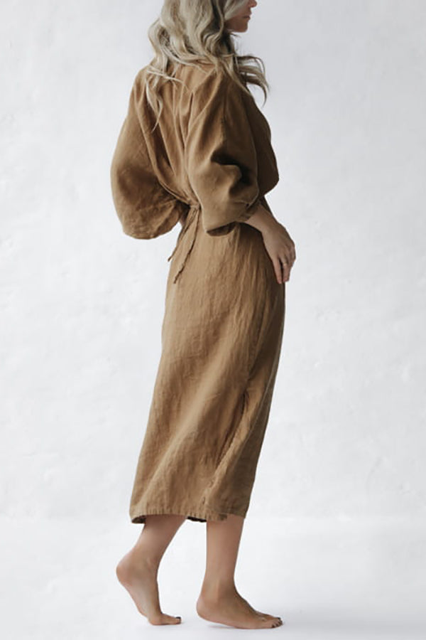 Button Bat Sleeve Midi Shirt Dress