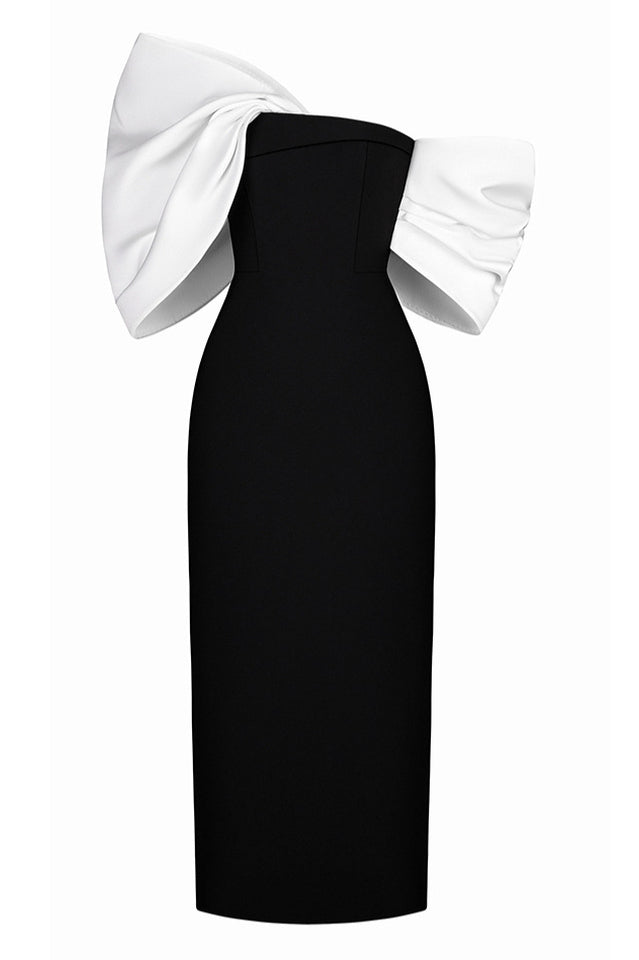 Delancy Bowknot Contrast Midi Dress