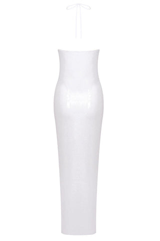 Glitter Rosette Halter Sequined Maxi Dress