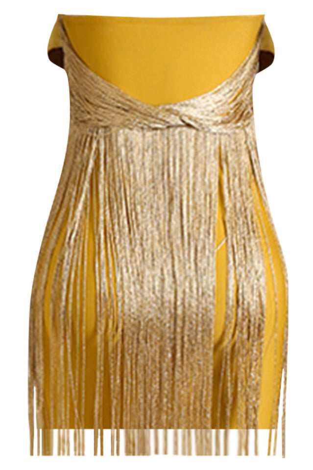 Yellow Ruffles Silk Tassel Trim Dress