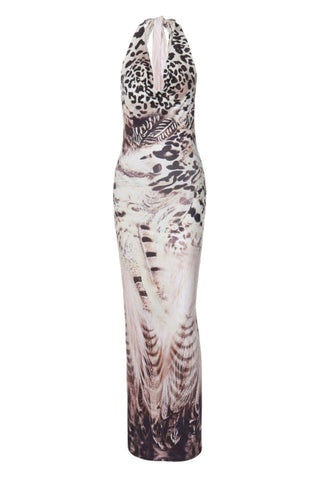 Lace Up V Neck Backless Maxi Dress