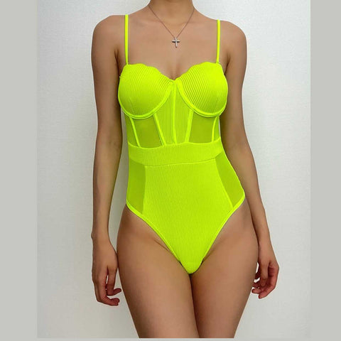 Padded solid sweetheart neck cami one piece swimwear