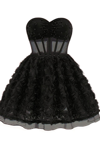 Strapless Corset Floral A Line Dress