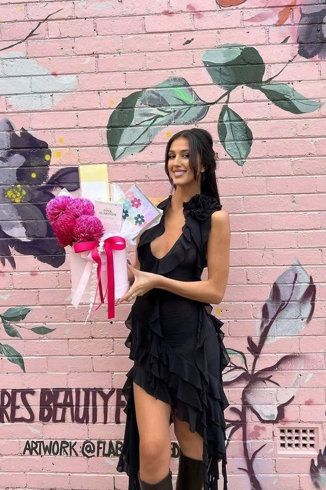 Rosalyn Black Flower Dress