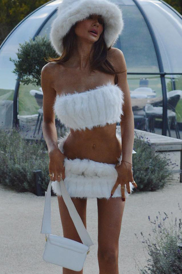 White Fur Skirt Set