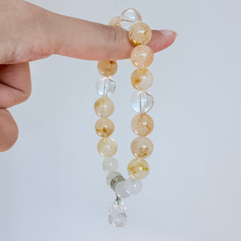 Golden Rutilated Quartz & White Agate Bracelet