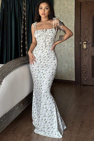 Floral Print Sleeveless Backless Maxi Dress