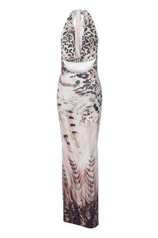 Lace Up V Neck Backless Maxi Dress