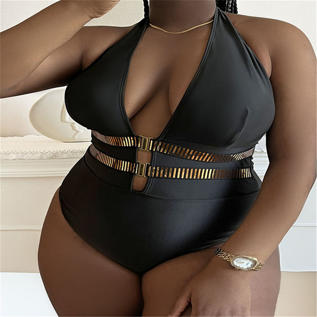 Faith Deep V Neck Halter Plus Size Monokini