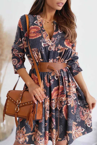 Loose Digital Print Half Sleeves Mini Dress