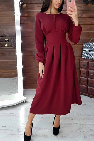 Elegant Solid Color Long Sleeves Midi Dresses