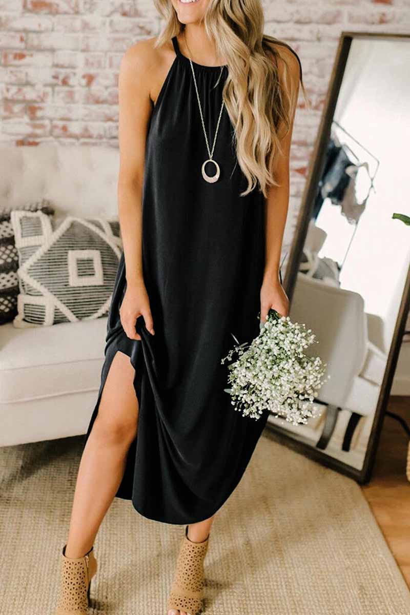 Loose Solid Color Sling Midi Dress