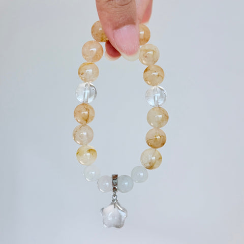 Golden Rutilated Quartz & White Agate Bracelet