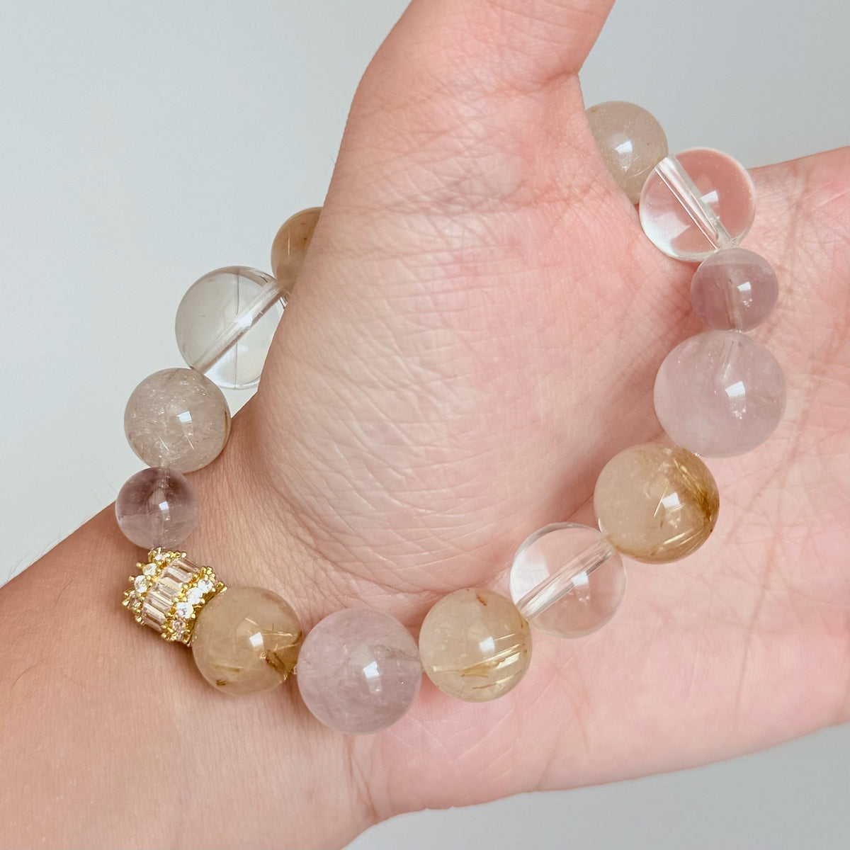 Golden Rutilated Quartz & Amethyst Bracelet