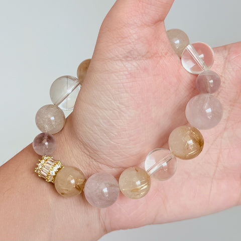 Golden Rutilated Quartz & Amethyst Bracelet