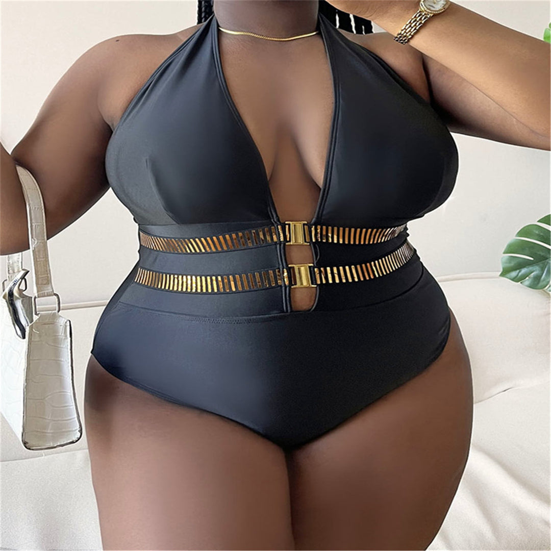 Faith Deep V Neck Halter Plus Size Monokini