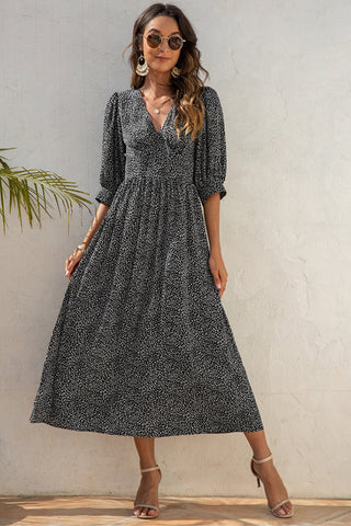 V-Neck Printed Mid-Sleeved Dress