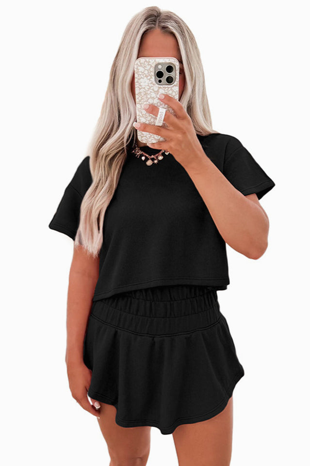 Cropped Tee and Ruffle Skort Set