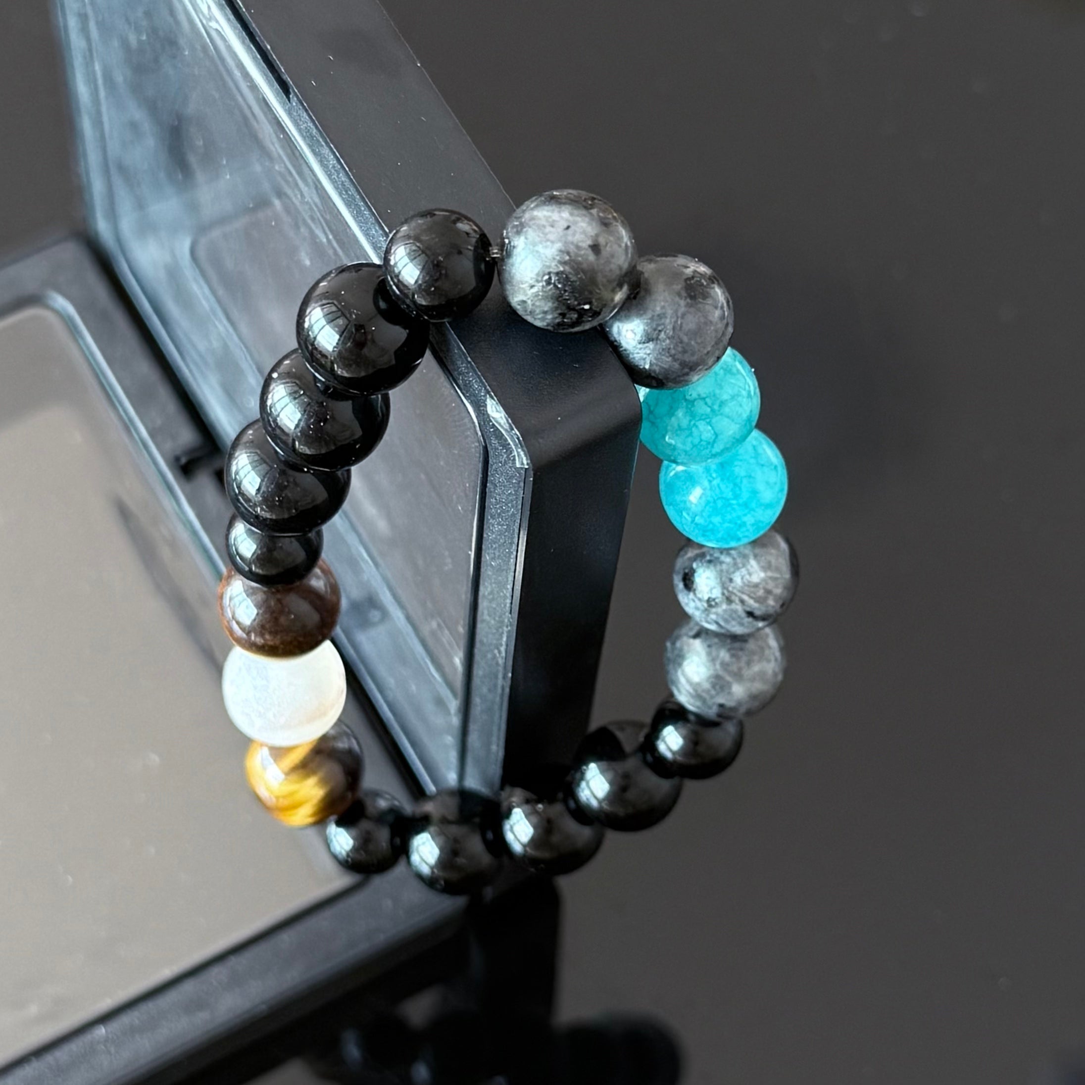 Obsidian, Turquoise Blue & Tiger's Eye Bracelet