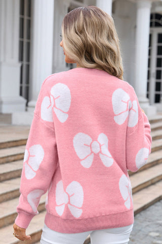 Bow Round Neck Dropped Shoulder Sweater