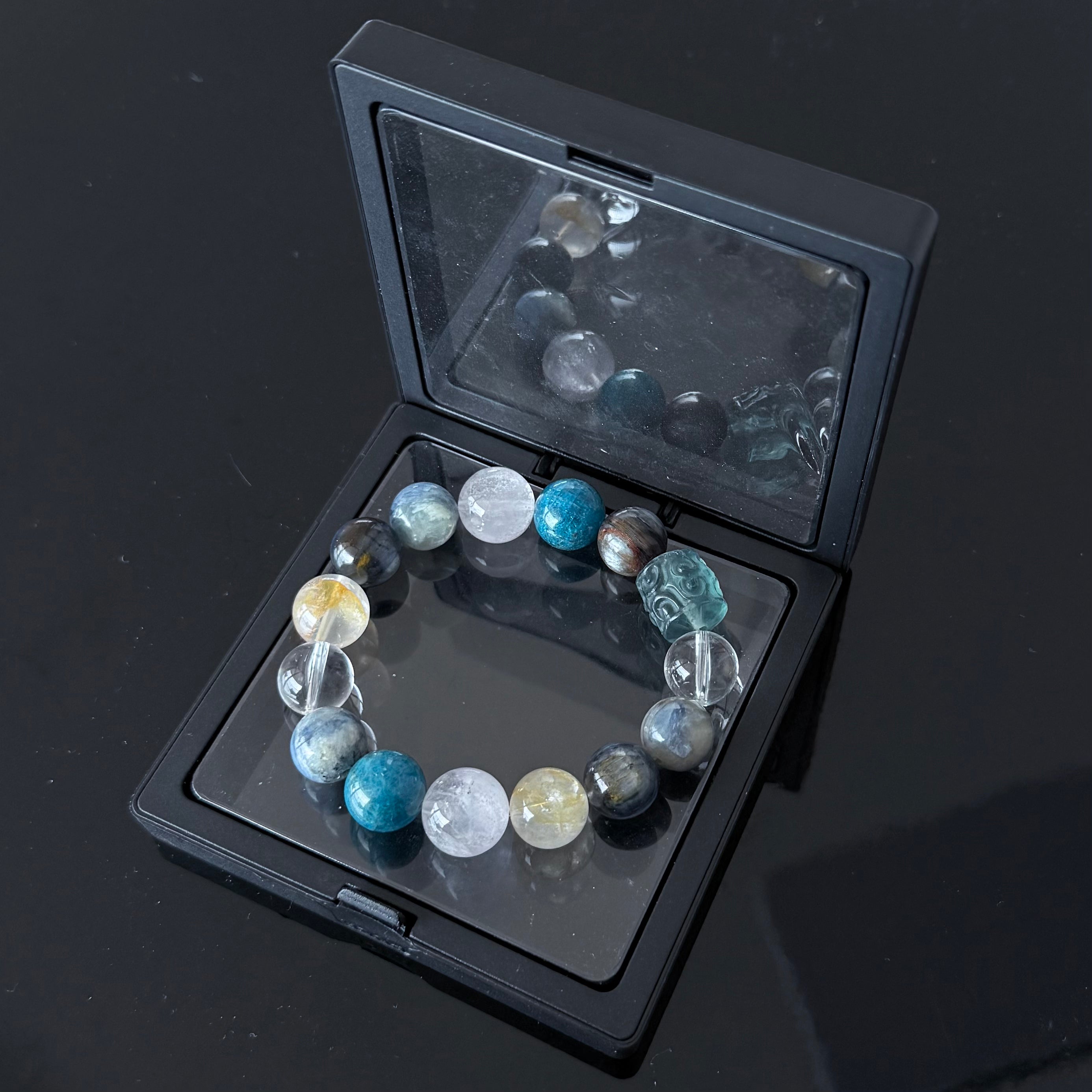 Blue Apatite, Kyanite & Clear Quartz Crystal Bracelet