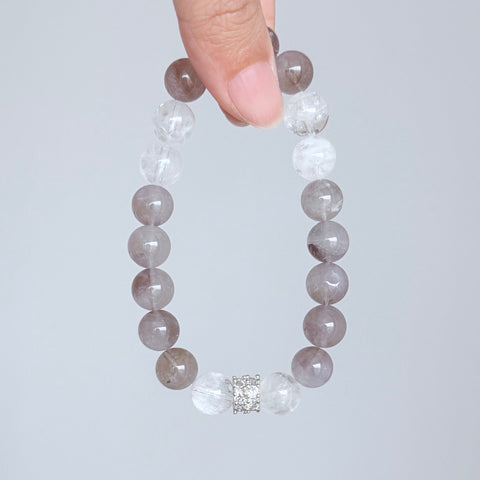 Gray Rutilated Quartz & Clear Crystal Bracelet