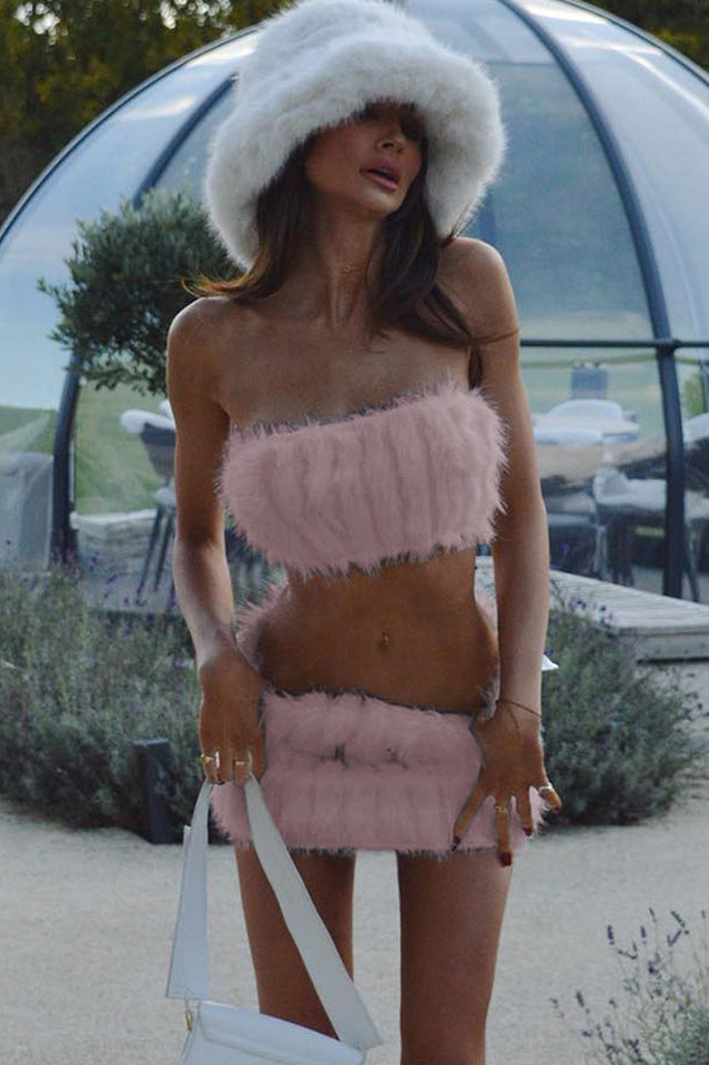 White Fur Skirt Set