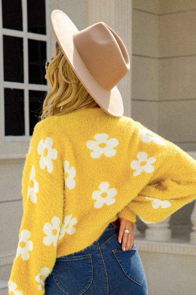 Cuteness Flowers Fuzzy Knit Cardigan