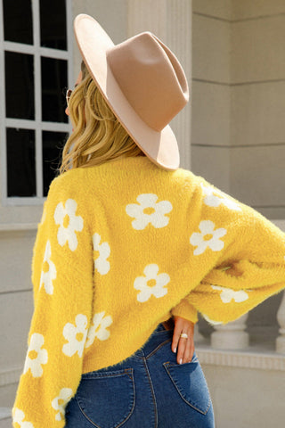 Cuteness Flowers Fuzzy Knit Cardigan