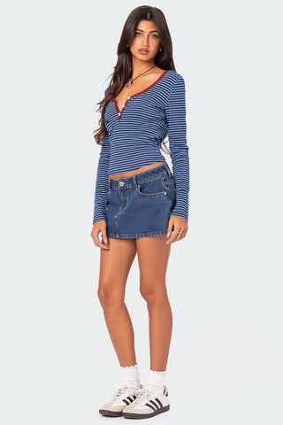 Buttoned Striped Long Sleeve T-Shirt