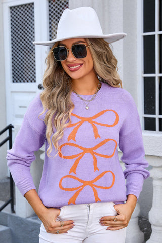 Bow Graphic Long Sleeve Sweater