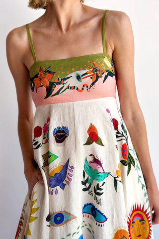 Multicolor chic positioning painting print suspender skirt