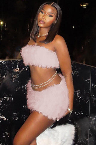 White Fur Skirt Set