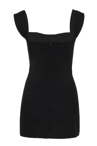 Solid Metallic Buckle Belted Mini Dress