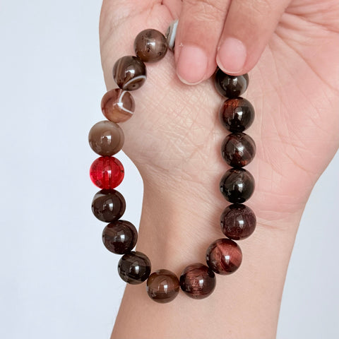 Red Agate & Brown Banded Agate Crystal Bracelet
