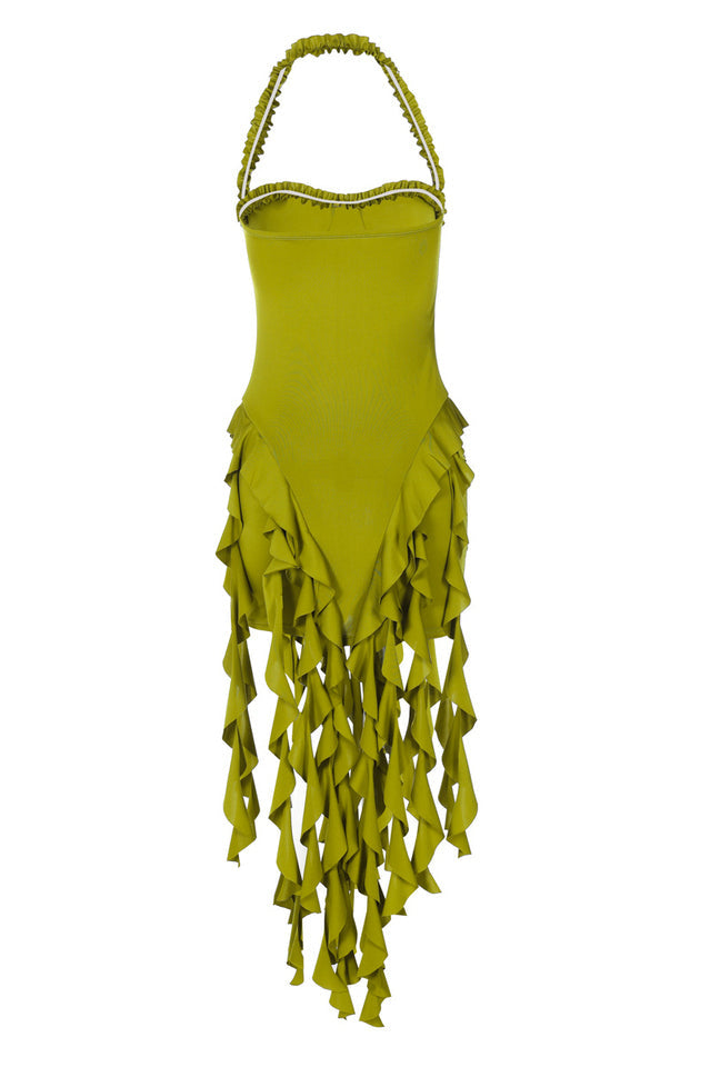 Ruffle Tassel Halter Bustier Mini Dress