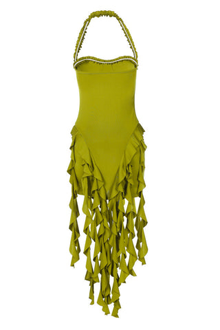 Ruffle Tassel Halter Bustier Mini Dress