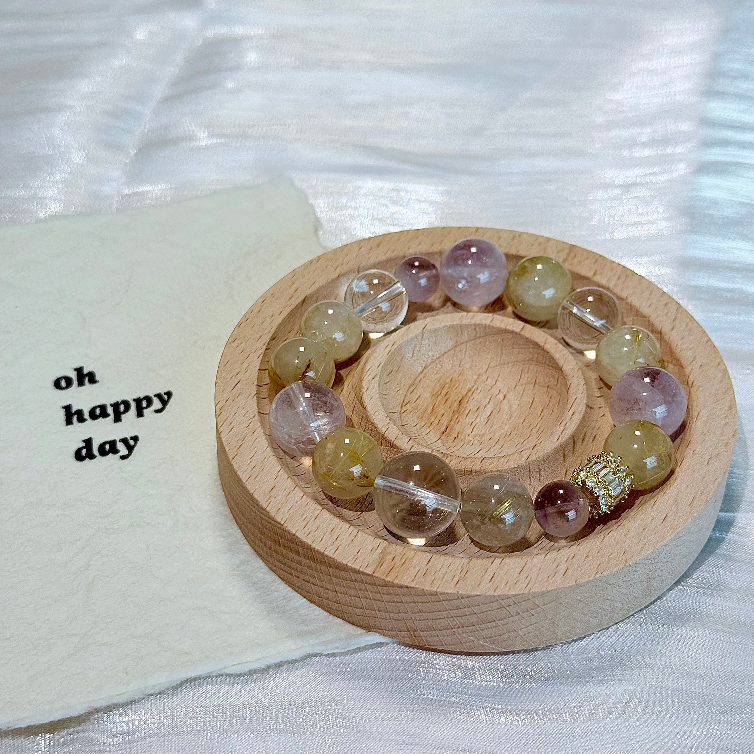 Golden Rutilated Quartz & Amethyst Bracelet